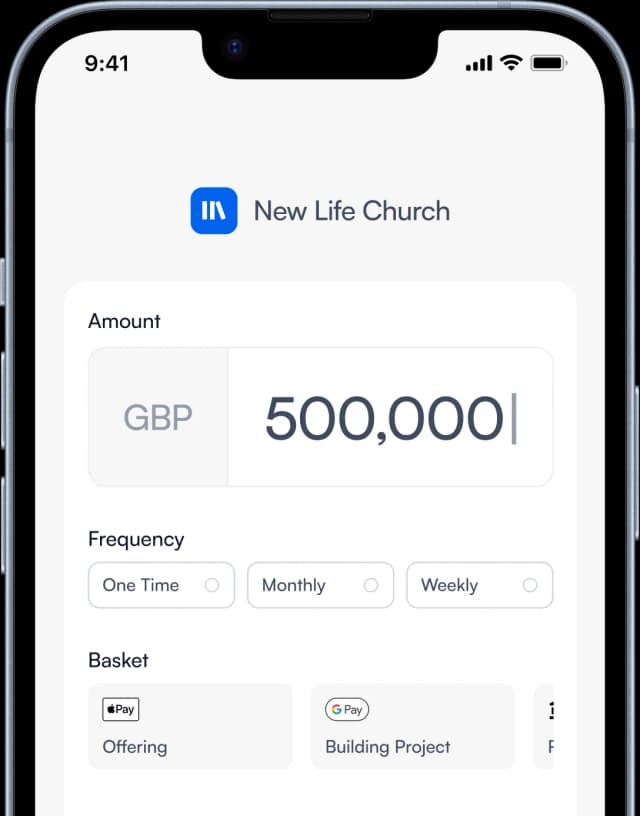 Church online giving and donation management interface