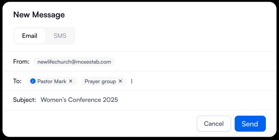 Church communication and messaging interface